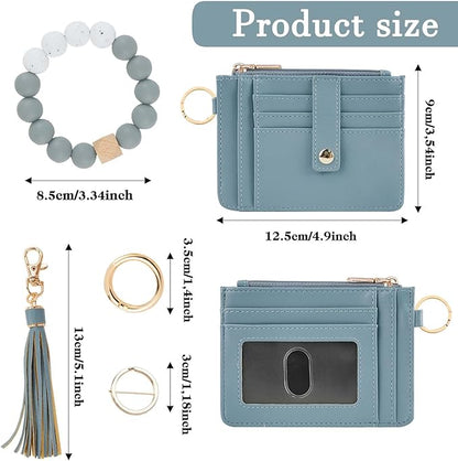 KNGITRYI Wallet Keychain Wristlet for Women,Slim RFID Credit Card Holder Purse Tassel Keychain Bangle Key Ring for Men Women