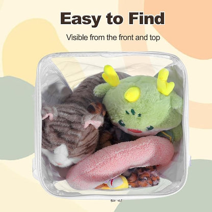 3 Pack Large Storage Bins, Foldable PVC Organizer Box with Transparent Lid & Handles, Multi-Purpose Toy Clothes Books Home Decor Storage (White, 12 Inch)