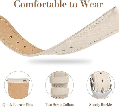 18mm Slim Leather Band Compatible with Garmin Venu 3S 41mm/Venu 4 41mm/Venu 2S/Vivoactive 4S/Vivomove 3S/Forerunner 255S/Forerunner 265S, Quick Release Thin Narrow Soft Strap for Women Men