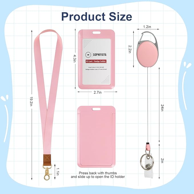 Badge Holder and Retractable Reel with Lanyard, Hard Plastic Key Card Work Badge Sleeve for Office School Factory Teacher Women Men (Red, Vertical)