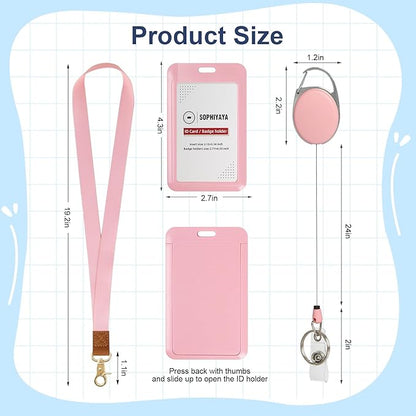 Retractable ID Badge Holder with Lanyard,Heavy Duty Badge Reel,Detachable Keychain, Cruise Ship Cards Holder,for Nurse Officer Teacher Security Staff Women Men(Pink, Vertical)