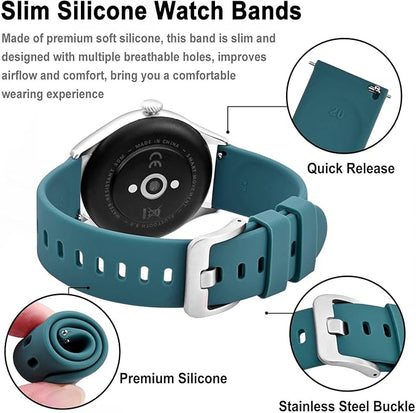 BISONSTRAP Silicone Watch Bands, Slim Watch Straps with Quick Release, 22mm, Cyan (Blue) with Silver Buckle