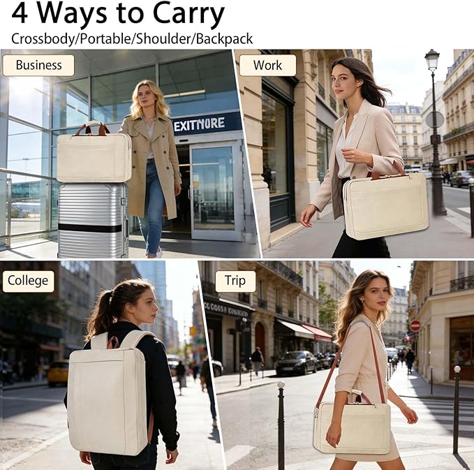 Stuery Faux Leather Messenger Bag for Men 17-17.3 Inch: Laptop Bag Briefcase Computer Handbags Shoulder Crossbody Bag with Padded Laptop Sleeve for Work College Travel, Beige White