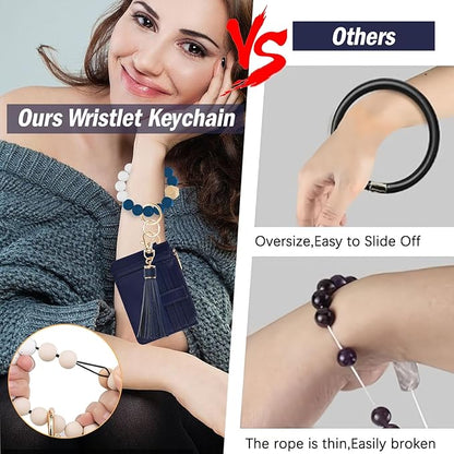 KNGITRYI Wallet Keychain Wristlet for Women,Slim RFID Credit Card Holder Purse Tassel Keychain Bangle Key Ring for Men Women