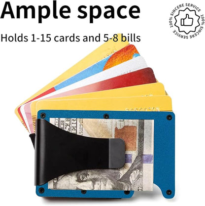 Slim Wallet for Men,RFID Blocking Minimalist Metal Wallet, Money Clip/Cash Holder, Front Pocket Aluminum Credit Card Holder, Ideal Gift for Men,Matte Blue