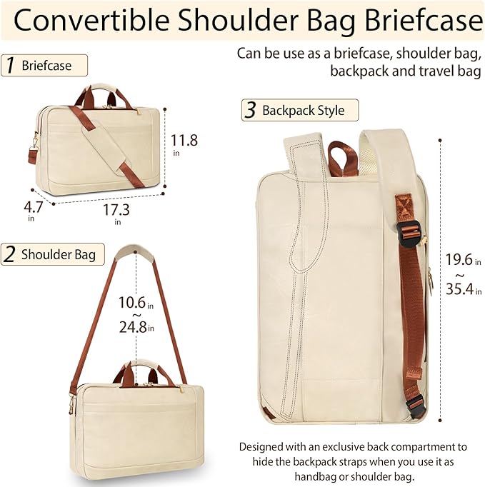 Stuery Faux Leather Messenger Bag for Men 17-17.3 Inch: Laptop Bag Briefcase Computer Handbags Shoulder Crossbody Bag with Padded Laptop Sleeve for Work College Travel, Beige White