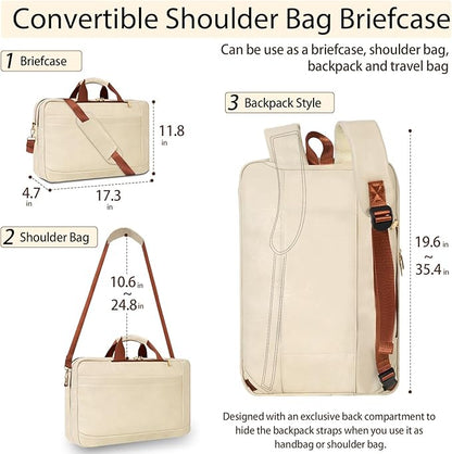 Stuery Faux Leather Messenger Bag for Men 17-17.3 Inch: Laptop Bag Briefcase Computer Handbags Shoulder Crossbody Bag with Padded Laptop Sleeve for Work College Travel, Beige White