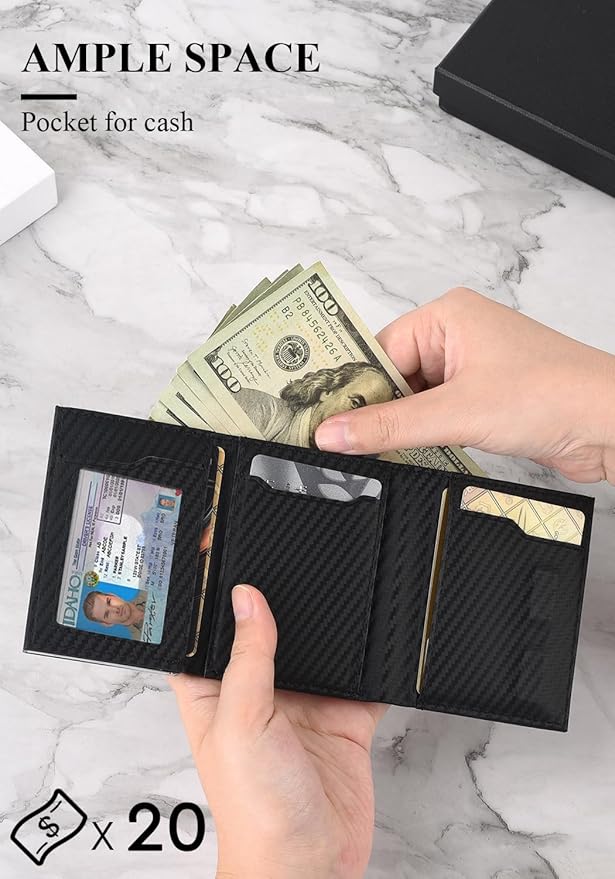 Wallet for Men,Trifold Wallets for Men Holds 12 Cards,20 Bills,ID Window | Ridge wallets for men,Minimalist Pop Up Wallet for Men-RFID Blocking Mens Trifold Wallet(Men's Gifts)