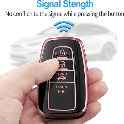 Tukellen for Toyota Key Fob Cover with Keychain,Special Soft TPU Key Case Protector for 2019-2025 RAV4 2020-2022 Highlander Corolla Prius,2018-2024 Camry Avalon C-HR GT86-Pink