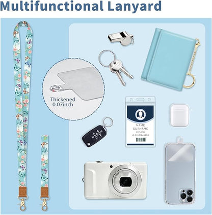 Lanyard Wallet with Id Badge Holder, Butterfly RFID Small Keychain Wallet Women Wristlet, Cute Zipper Credit Card Holder Phone Wrist Neck Strap for Key Name Tag, Teacher Student Office Gifts