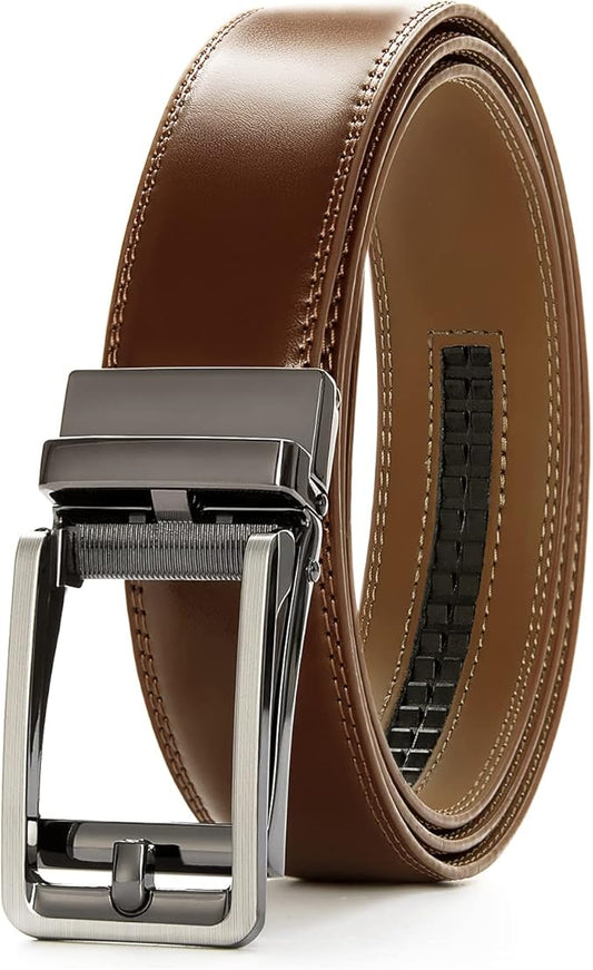 28"-68" Men's Leather Ratchet Dress Belt Big And Tall With Automatic Buckle