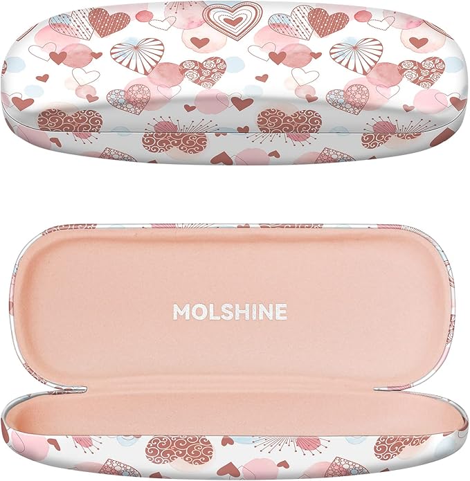 molshine Hard Shell PU Leather Glasses Case,Travel Portable Eyeglass Case for Men Women Girl Travel Study Work