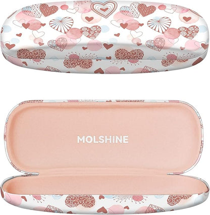 molshine Hard Shell PU Leather Glasses Case,Travel Portable Eyeglass Case for Men Women Girl Travel Study Work