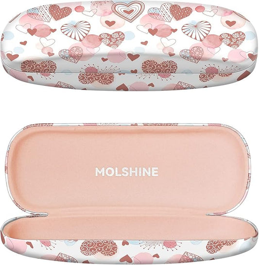 molshine Hard Shell PU Leather Glasses Case,Travel Portable Eyeglass Case for Men Women Girl Travel Study Work