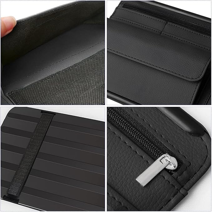Car Sun Visor Organizer, Car Visor Pocket Wallet Pouch Holder, Vehicle Sunshade Glasses Case Storage Bag with Multi-Pocket Net Zipper, Auto Interior Accessories Universal for SUV Truck Van (Brown)