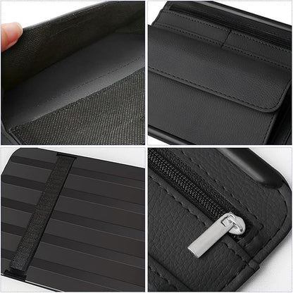 Car Sun Visor Organizer, Car Visor Pocket Wallet Pouch Holder, Vehicle Sunshade Glasses Case Storage Bag with Multi-Pocket Net Zipper, Auto Interior Accessories Universal for SUV Truck Van (Beige)