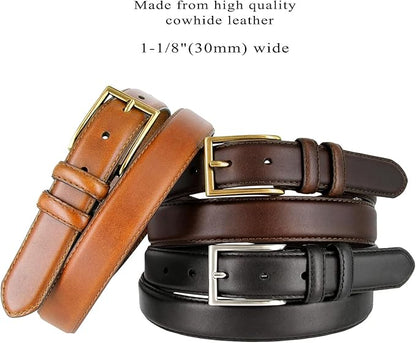 Men's Oil-Tanned Genuine Leather Dress Classic Belt 1-1/8"(30mm) or 1-3/8"(35mm) Wide One Piece Dress Belt