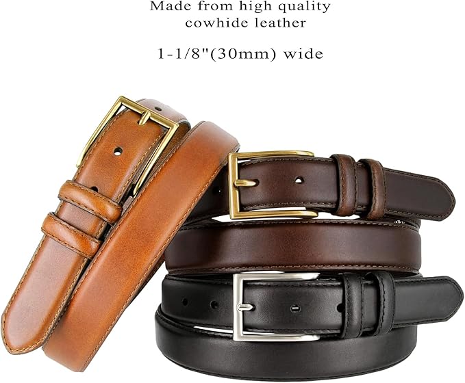 Men's Oil-Tanned Genuine Leather Dress Classic Belt 1-1/8"(30mm) or 1-3/8"(35mm) Wide One Piece Dress Belt