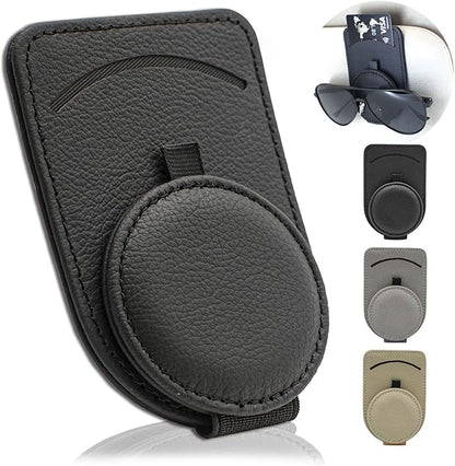 Sunglass Holder for Car Visor, Magnet Adsorbed Sunglasses Holder for Car Accessories Parts, Leather Car Sunglass Holder, Car Visor Sunglasses Clip for Glasses Cards (1PCS, Black)
