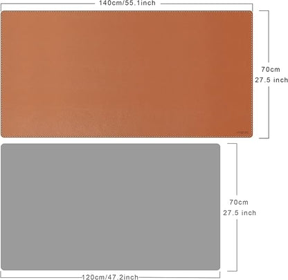 Mydours 55" x 28" PU Leather Desk Mat, Huge Gaming Mouse Pad XXXL,Dual-Sided Multifunctional Portable Desk Pad Blotter,Easy Clean Keyboard Computer Desktop Protector for Gift Office Home (Brown)