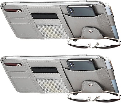 Boao 2 Packs Car Sun Visor Organizer, Sunglasses Holders for Car Sun Visor PU Auto Interior Accessories Storage Travel Document Holder with Multi Pocket (Gray, 12.2 x 6.1 Inches)