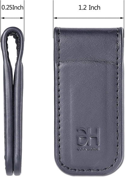 GH GOLD HORSE Slim Magnetic Money Clip Genuine Leather Business Card Holder for Men (Grey)