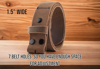 F&L CLASSIC Belt for buckle men Snap on Strap Full Grain One Piece Leather no buckle,1 1/2" Wide, USA