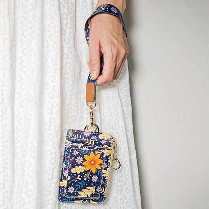 Lanyard Wallet,Wallet Lanyard,lanyards for id Badges,lanyards for id Badges for Women,Lanyard Wallet for Women,Fashion Badge Holder with Zipper（Autumn Sunflower）