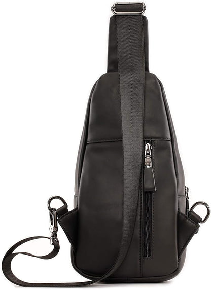 Hebetag Leather Sling Bag Hiking Daypack for Men Women Outdoor Travel Camping Fishing Crossbody Shoulder Chest Pack Daypack Small Black