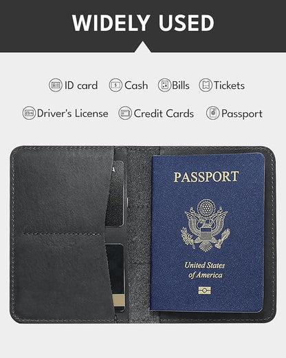 ALLIVE Passport Holder for Travel, Genuine Leather Passport Holder Women Men,Passport Cover,Travel Wallet Must Haves Airport Essentials Travel Gifts Black