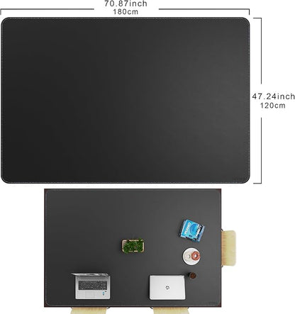 CENNBIE HUGE180 70.8" x 47" Black Leather Desk Mat for Conference Table, Dining Table, Work Table, Banquet Tables, Library Table