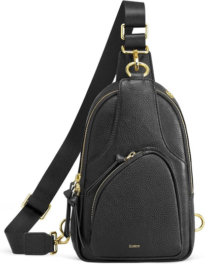 Kattee Sling Bag for Women, Leather Fanny Packs Crossbody Purse, Small Chest Bag with RFID Blocking, Black