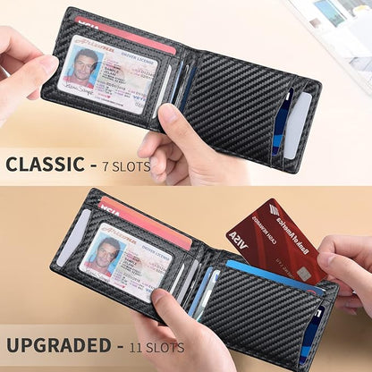 RUNBOX Genuine Leather Slim Wallet for Men RFID Blocking Bifold Minimalist Front Pocket Mens Wallet with Money Clip Thin Gift Box