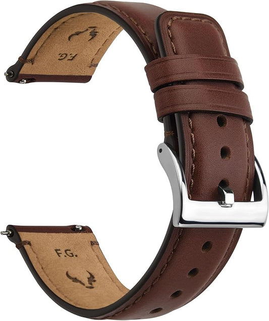 Fullmosa Leather Watch Bands for Men, 22mm 20mm 18mm Quick Release Watch Bands Strap - Burnished Band Vintage Wristband with Stainless Steel Metal Clasp