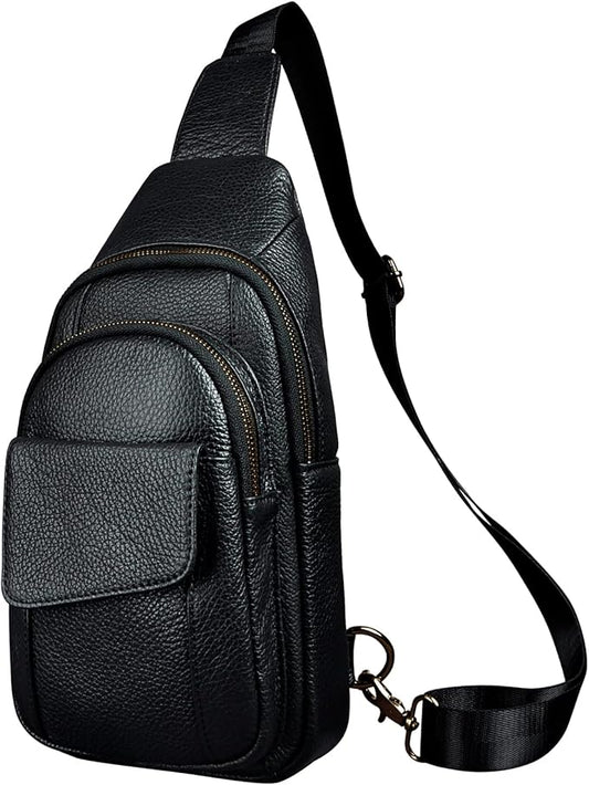 Le'aokuu Men Outdoor Casual Travel Hiking Tea Crossbody Chest Sling Bag Rig One Shoulder Strap Bag Backpack Men Leather