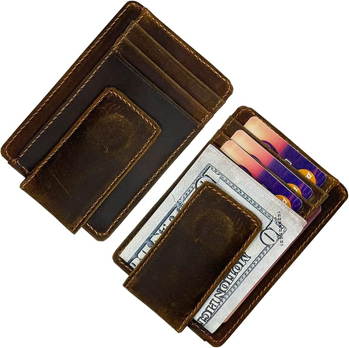 Money Clip RFID Front Pocket Wallet Men Leather Slim Minimalist Wallet