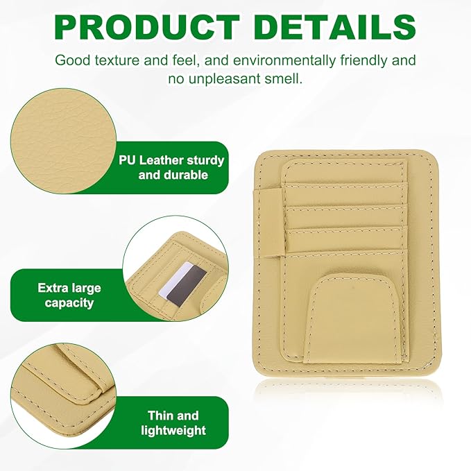 PATIKIL 1 Pcs Car Sun Visor Organizer, 6.1 x 4.9 Inch PU Leather Vehicle Storage Pouch Holder for Sunglasses Card Pen Driver License Car Accessories, Beige