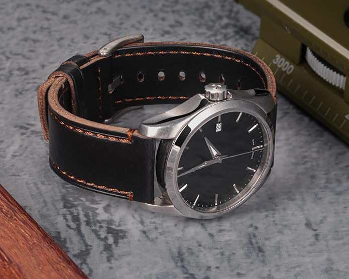 hemsut h Leather Watch Bands for Men, Horween Quick Release Leather Watch Strap Vintage Watch Replacement Wrap of 18mm, 20mm, 22mm