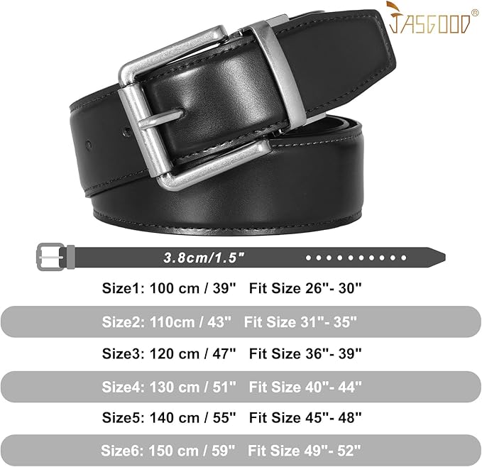 JASGOOD Men's Belt, Reversible Leather Belts for Men for Dress Pants, One Reverse For 2 Sides Casual Belt