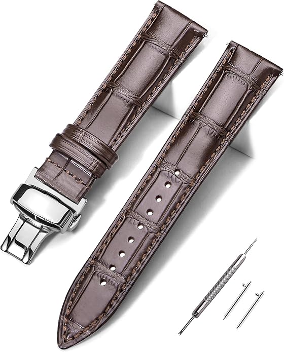 EACHE Croco Design Leather Watch Bands for Men Women,Quick Release Strap with Butterfly Deployment Buckle 18mm 19mm 20mm 21mm 22mm 23mm 24mm