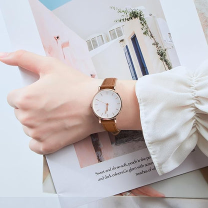 WOCCI 12mm Grace Watch Band for Ladies, Top Grain Leather, Quick Release Replacement Strap with Rose Gold Buckle (Brown)
