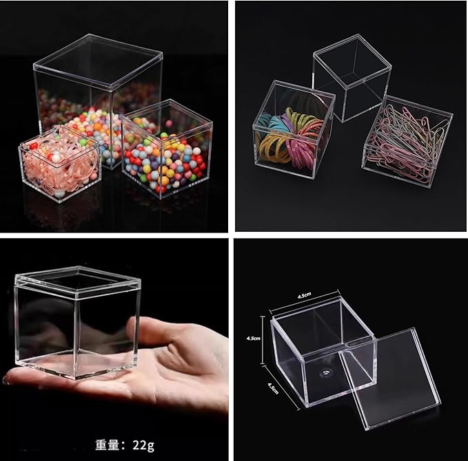 Acrylic box with Lid Clear 4 Pack Small Clear Acrylic Square Cube Plastic Storage Box 1.77x1.77x1.77Inch/45X45X45mm for Birthday Valentine's Day Party Favor Candy Jewelry Box