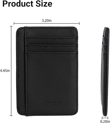 Yuoyar Magnetic Card Holder for Vehicle - Minimalist Leather RFID Blocking Credit Card Holder - Travel Wallets for Car Visor Organizer (Black)