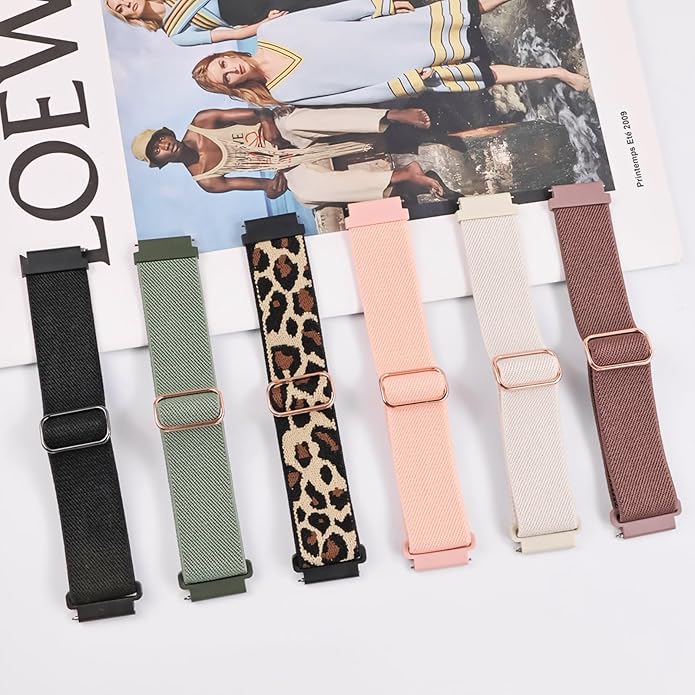 Stretchy Bands Compatible with Samsung Galaxy Watch 7 6 4 5 Band 40mm 44mm/Watch 6 4 Classic 47mm 43mm 42mm 46mm/5 Pro/FE/Active 2, 6 Pack 20mm Nylon Sport Strap for Galaxy Watch 7 Band Women Men