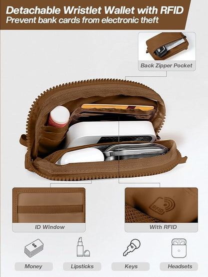 Tiostep Clip and Go Strap for Phone with Wallet Crossbody Phone Lanyard Adjustable and Detachable RFID Wristlet Wallet with ID Window and Zipper, Brown