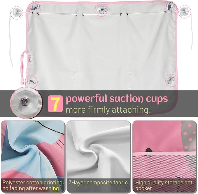 DIZA100 Car Sun Shade for Window Baby, 2 Pack Full Shade Window Shades with Storage Net Pocket, 7 Suction Cups, Cute Elephant for Sun/Heat/UV Rays Protection, Kids