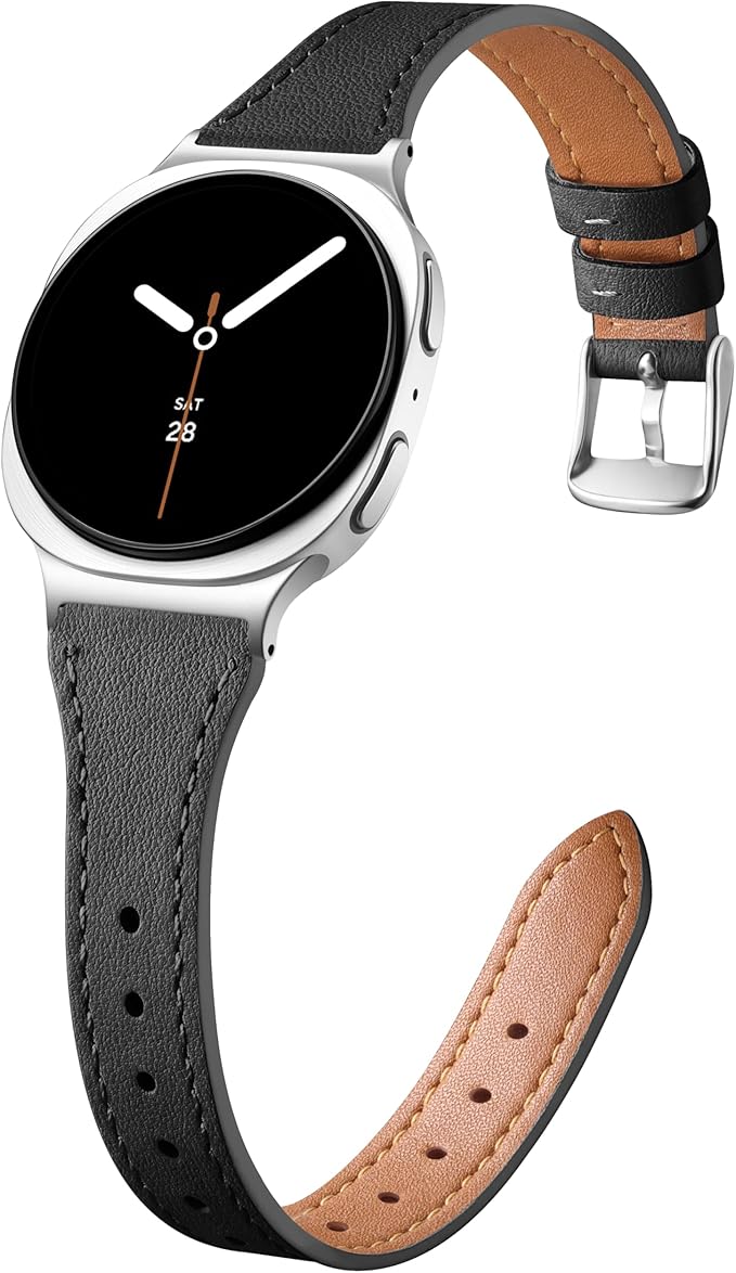 GEAK Slim Leather Band Compatible with Samsung Galaxy Watch 8 40mm 44mm/Watch 8 Classic 46mm, No Gap Adjustable Genuine Leather Replacement Dressy Strap for Samsung Watch 8 Bands Women