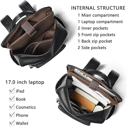 Shrrie Upgraded Large Travel Laptop Backpack with Laptop Compartmetn Fits 17 inch Laptop,Waterproof Vegan Leather Computer Backpack for Women and Men Work Business College