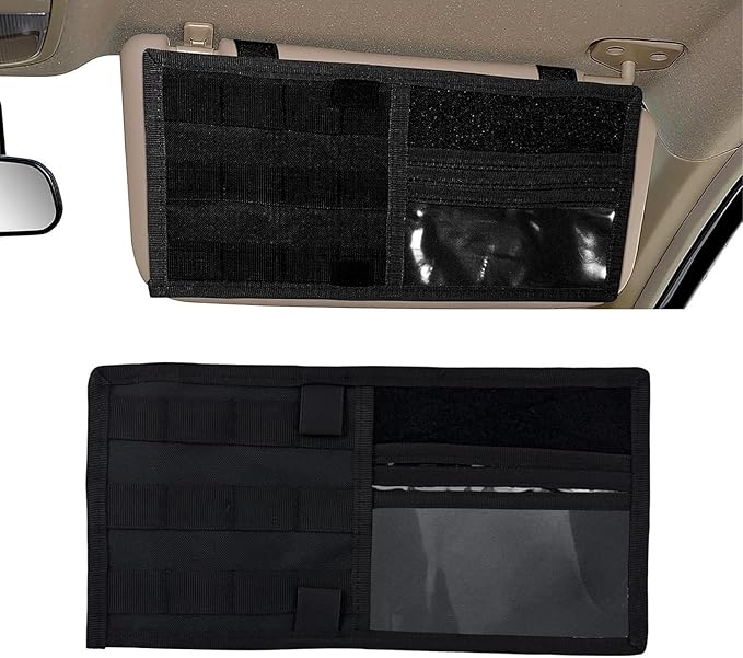 Visor Panel Organizer, Vehicle Visor Storage Holder Pouch with Velcro Strap for Pen Card Sunglass, Sunshade Accessories for Car SUV MPV (Black)