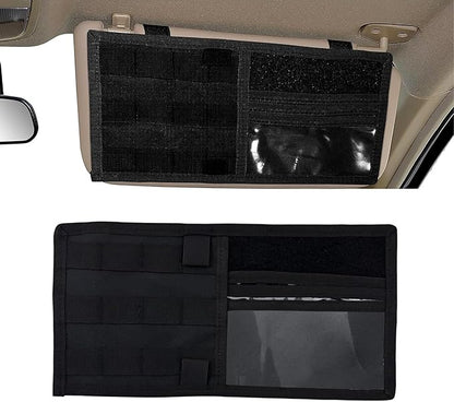 Visor Panel Organizer, Vehicle Visor Storage Holder Pouch with Velcro Strap for Pen Card Sunglass, Sunshade Accessories for Car SUV MPV (Black)